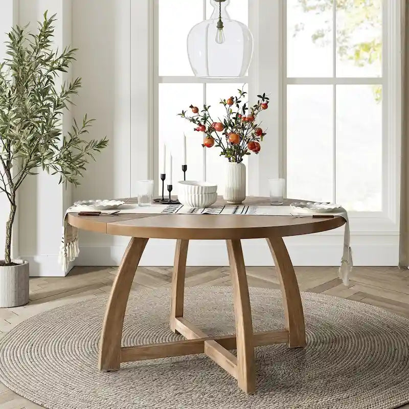 Table à manger ronde, style milieu de siècle, 5-6 places, noyer / naturel / noir