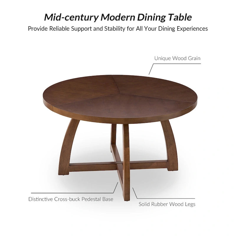 Table à manger ronde, style milieu de siècle, 5-6 places, noyer / naturel / noir