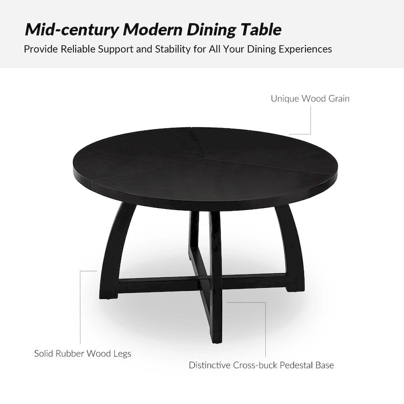 Table à manger ronde, style milieu de siècle, 5-6 places, noyer / naturel / noir