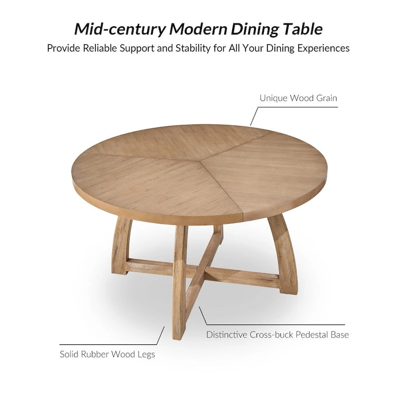 Table à manger ronde, style milieu de siècle, 5-6 places, noyer / naturel / noir