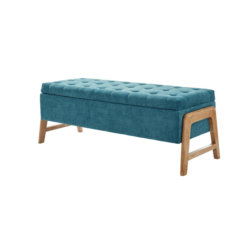 Banc de rangement rembourré Rita Mid-century Modern avec siège capitonné et pieds en bois massif par HULALA HOME