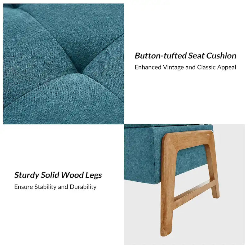 Banc de rangement rembourré Rita Mid-century Modern avec siège capitonné et pieds en bois massif par HULALA HOME