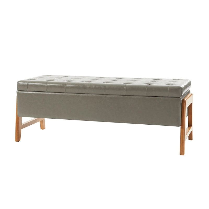 Banc de rangement rembourré Rita Mid-century Modern avec siège capitonné et pieds en bois massif par HULALA HOME