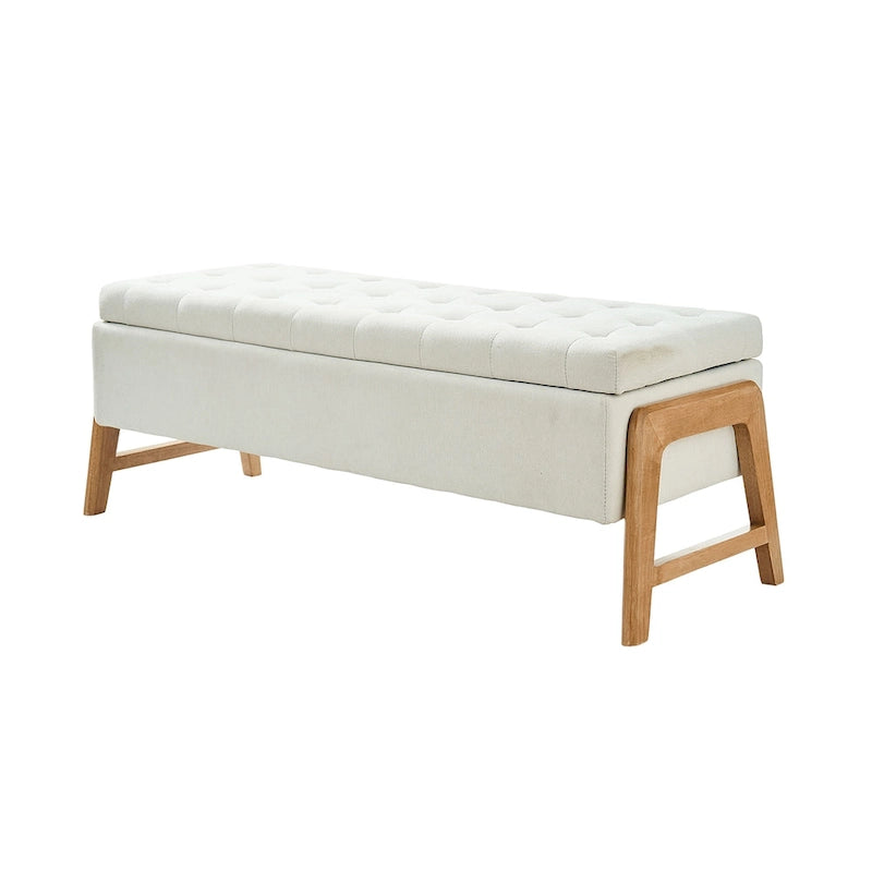 Banc de rangement rembourré Rita Mid-century Modern avec siège capitonné et pieds en bois massif par HULALA HOME