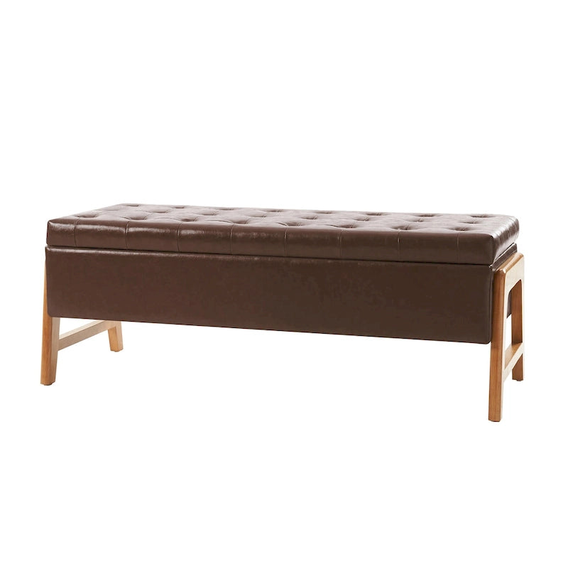 Banc de rangement rembourré Rita Mid-century Modern avec siège capitonné et pieds en bois massif par HULALA HOME