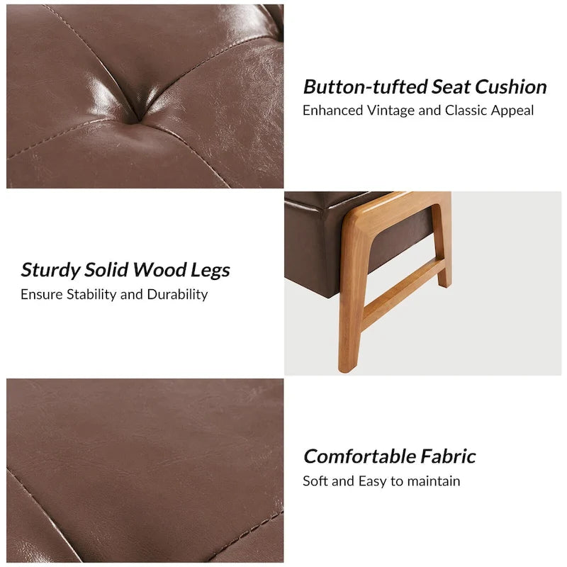 Banc de rangement rembourré Rita Mid-century Modern avec siège capitonné et pieds en bois massif par HULALA HOME