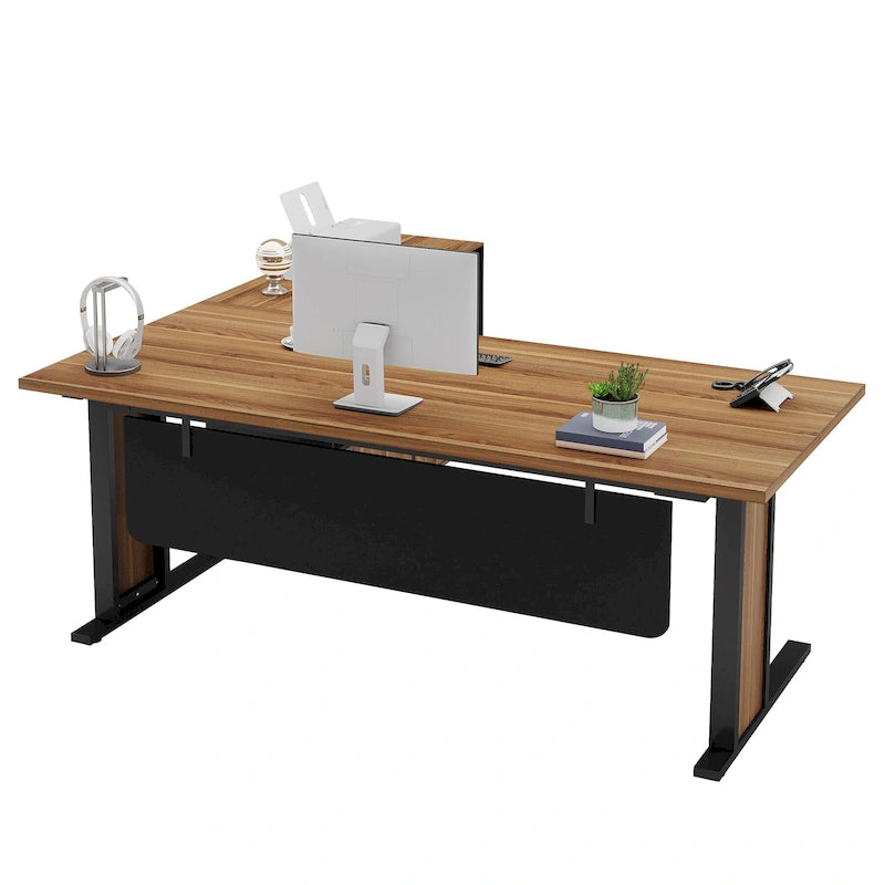 Ensemble de bureau d'angle exécutif et caisson de classement mobile 63 po pour bureau à domicile