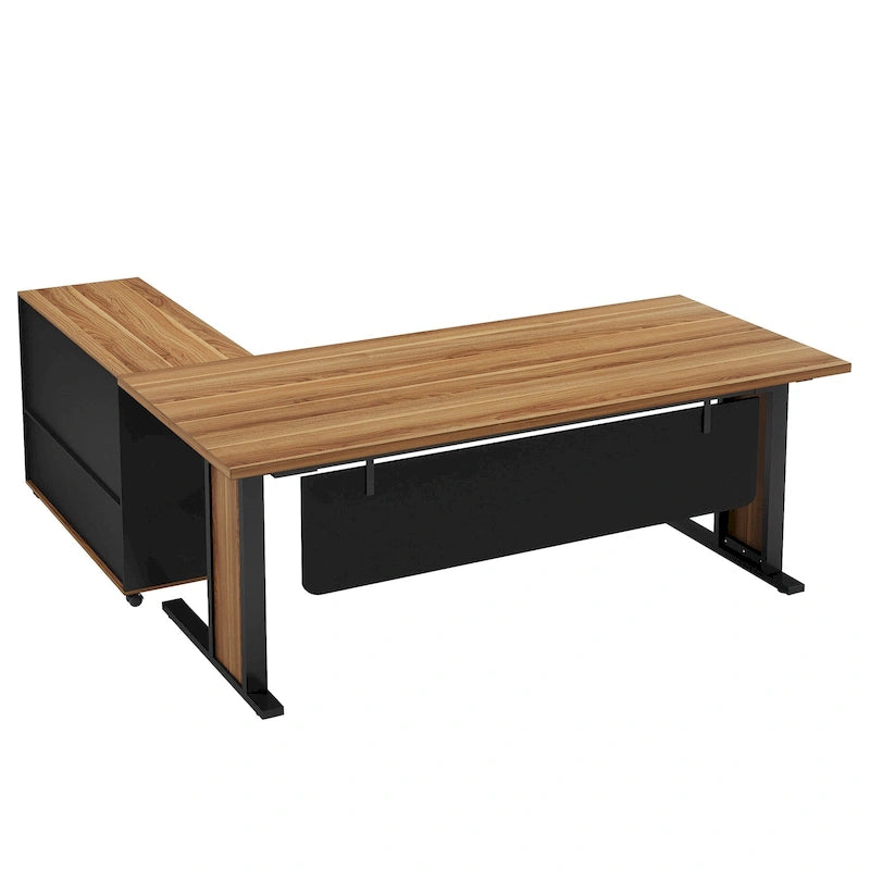 Ensemble de bureau d'angle exécutif et caisson de classement mobile 63 po pour bureau à domicile