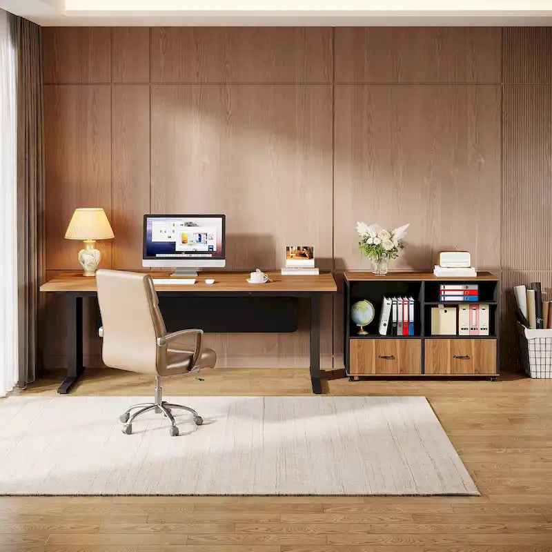 Ensemble de bureau d'angle exécutif et caisson de classement mobile 63 po pour bureau à domicile