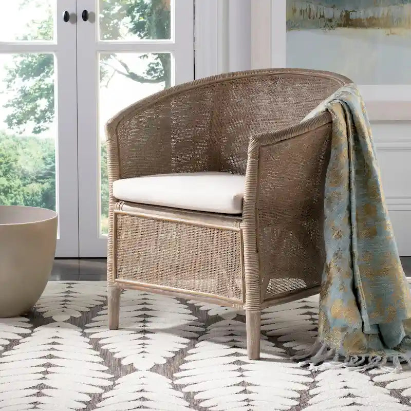 SAFAVIEH Fauteuil en rotin Basilina délavé - 31,5 x 29,9 x 25,6 - 30Lx26Px32H