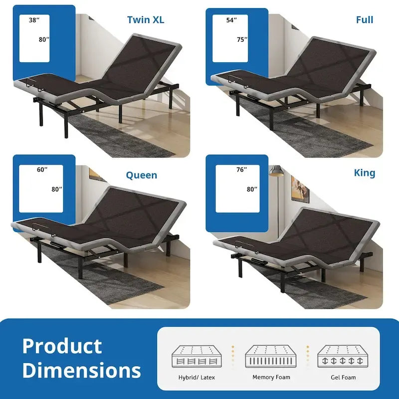 Sommier articulé, Inclinaison tête et pieds, Télécommande sans fil, Sommier réglable Zéro Gravité