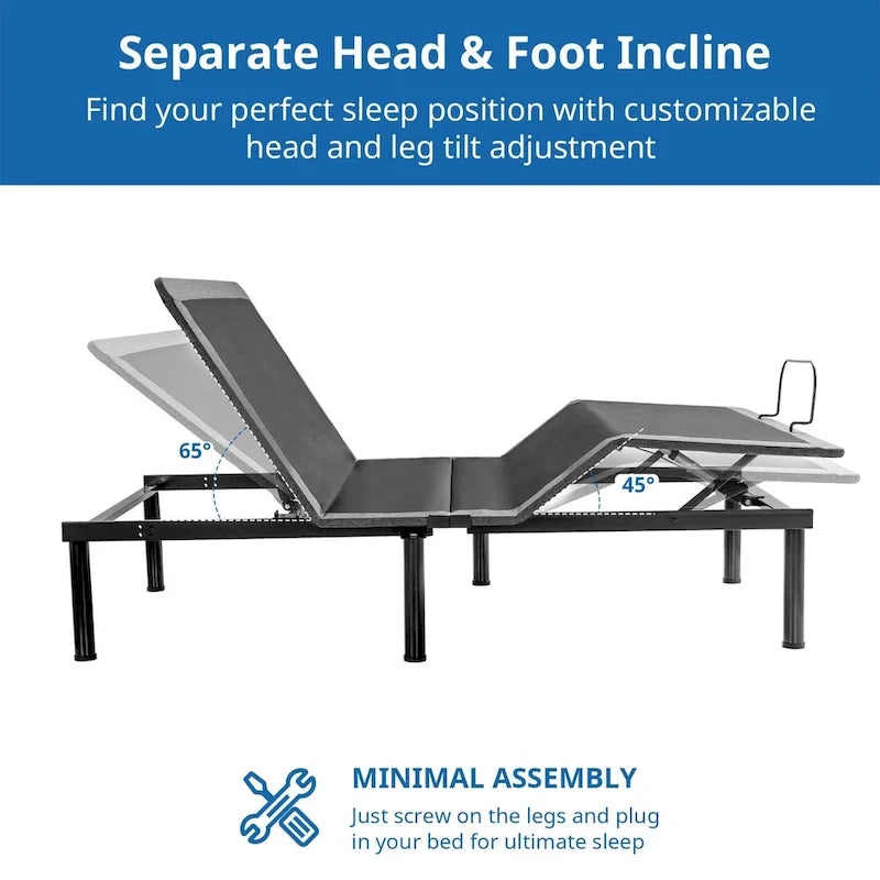 Sommier articulé, Inclinaison tête et pieds, Télécommande sans fil, Sommier réglable Zéro Gravité