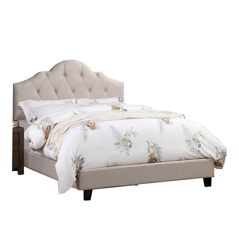 Lit grand format tapissé Eni, tête de lit capitonnée ajustable taupe