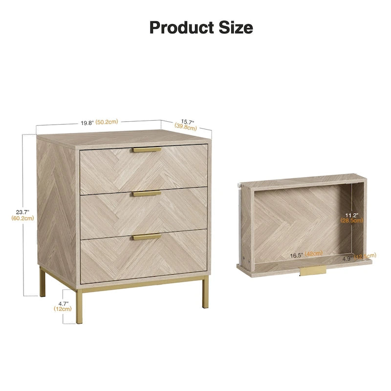 Table de chevet moderne Anmytek 3 tiroirs imitation grain de bois avec rangement pour chambre à coucher et salon