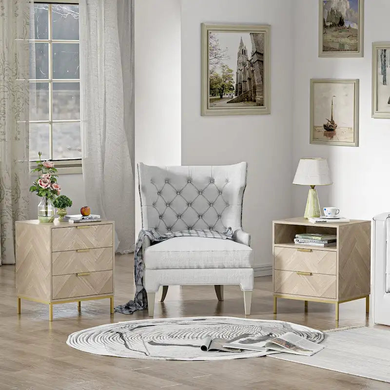 Table de chevet moderne Anmytek 3 tiroirs imitation grain de bois avec rangement pour chambre à coucher et salon