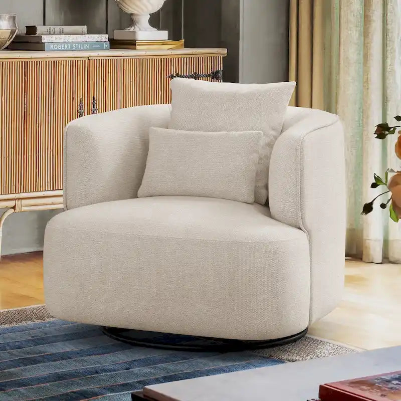 LUE BONA Fauteuil pivotant en tissu mélangé, fauteuil club rembourré moderne pour salon