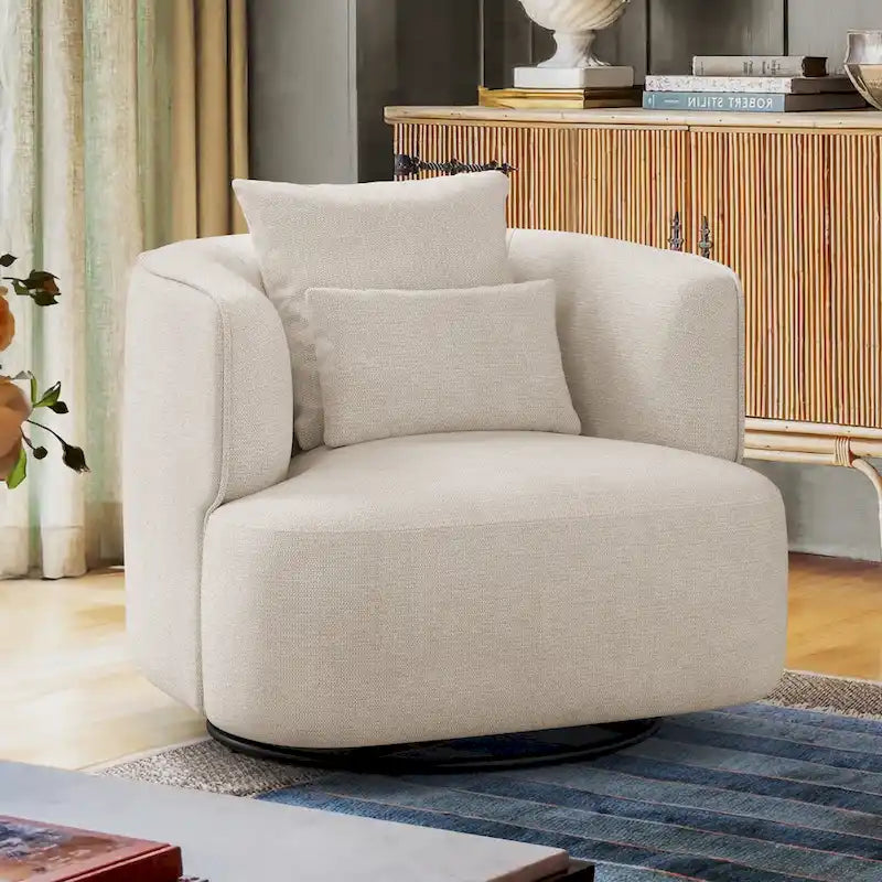 LUE BONA Fauteuil pivotant en tissu mélangé, fauteuil club rembourré moderne pour salon