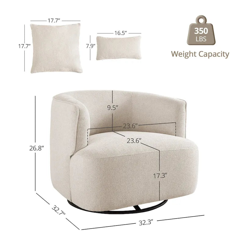 LUE BONA Fauteuil pivotant en tissu mélangé, fauteuil club rembourré moderne pour salon