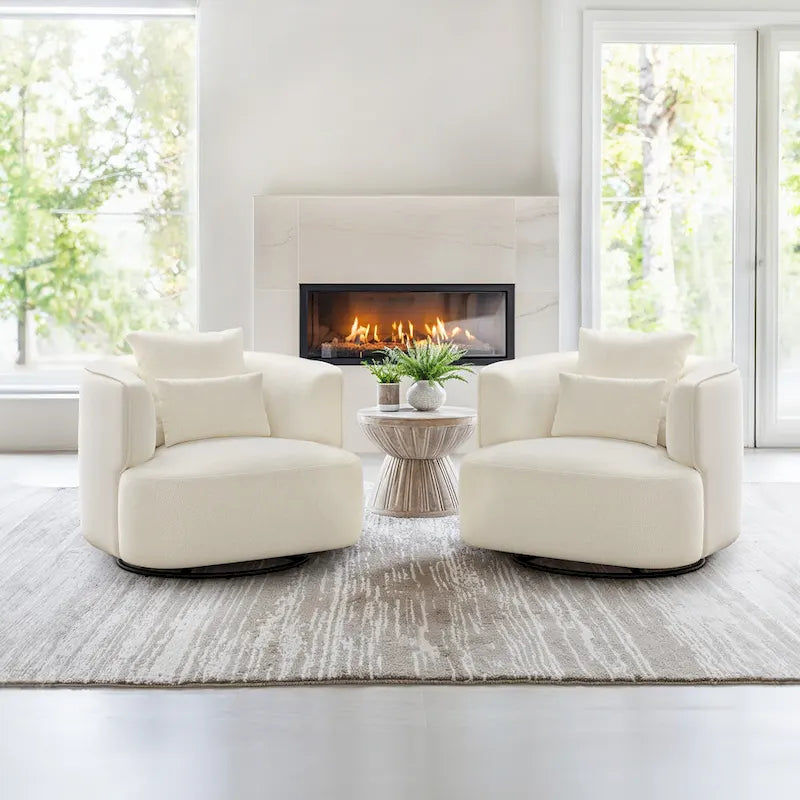 LUE BONA Fauteuil pivotant en tissu mélangé, fauteuil club rembourré moderne pour salon