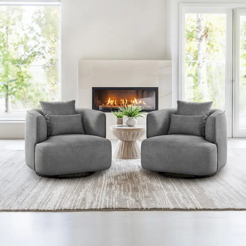 LUE BONA Fauteuil pivotant en tissu mélangé, fauteuil club rembourré moderne pour salon