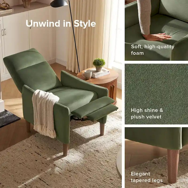 Fauteuil inclinable à pousser | 3 positions | Siège unique | Taupe / Marron / Vert