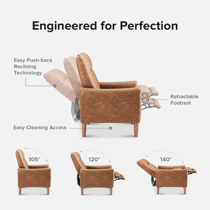 Fauteuil inclinable à pousser | 3 positions | Siège unique | Taupe / Marron / Vert