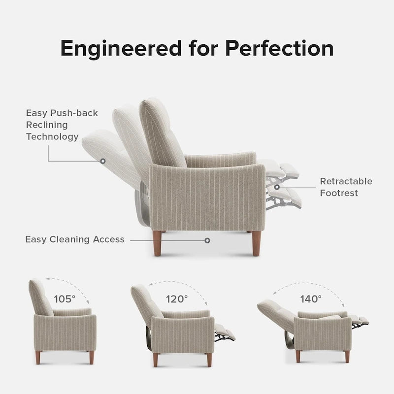 Fauteuil inclinable à pousser | 3 positions | Siège unique | Taupe / Marron / Vert