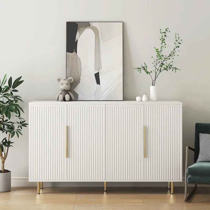 Buffet cannelé, Noir / Blanc – Étagères réglables