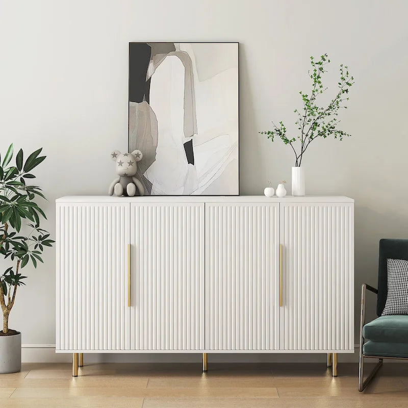 Buffet cannelé, Noir / Blanc – Étagères réglables