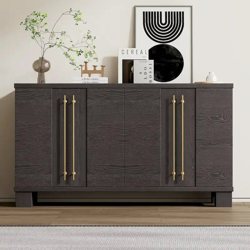 Buffet en bois avec étagères réglables et poignées dorées