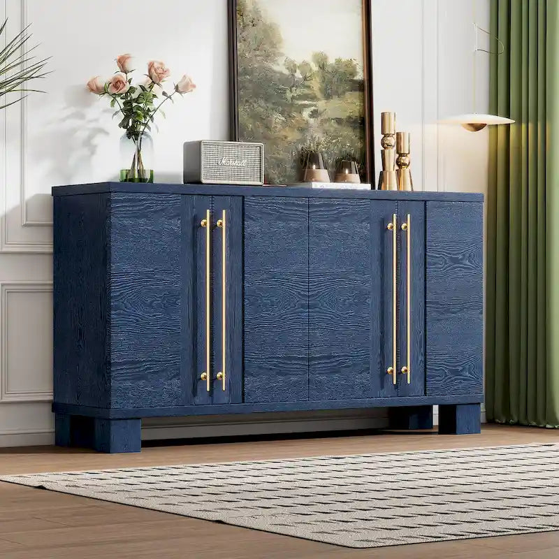 Buffet en bois avec étagères réglables et poignées dorées