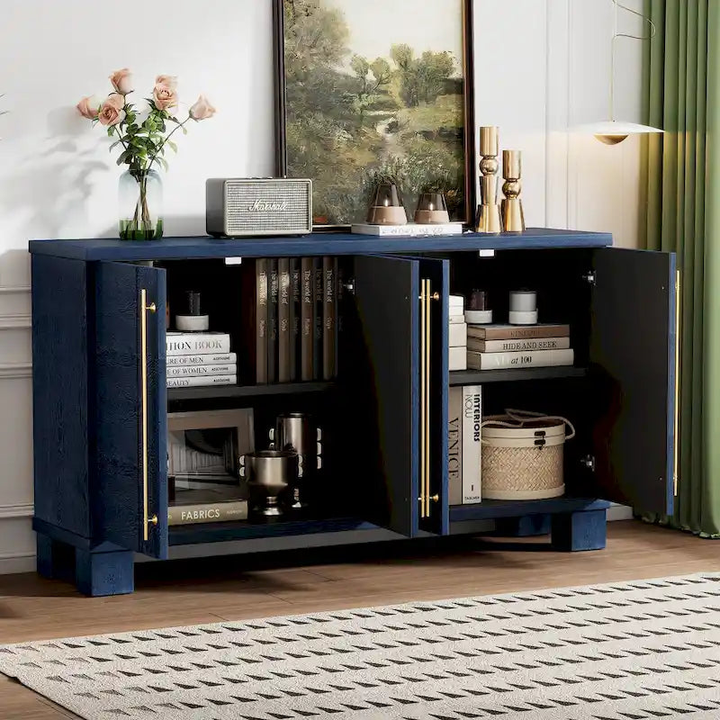 Buffet en bois avec étagères réglables et poignées dorées