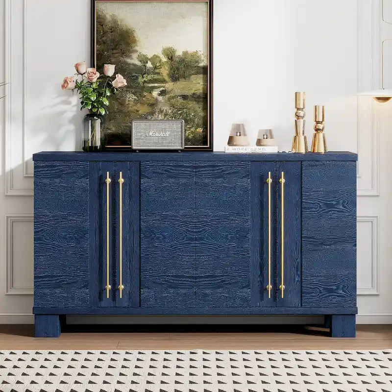 Buffet en bois avec étagères réglables et poignées dorées