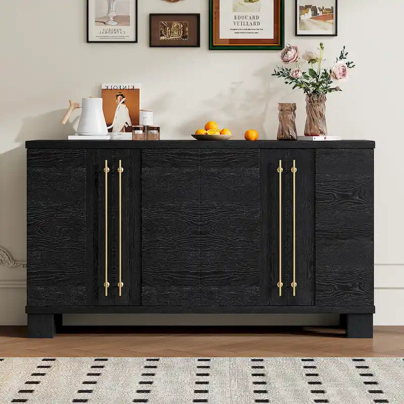 Buffet en bois avec étagères réglables et poignées dorées