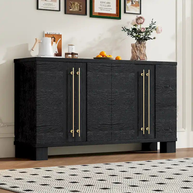 Buffet en bois avec étagères réglables et poignées dorées