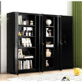 Armoire de rangement métallique 180 cm, 2 portes verrouillables, 4 étagères réglables – Noir / Blanc crème / Gris, assemblage par 1 personne