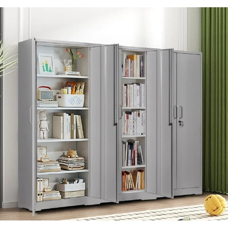 Armoire de rangement métallique 180 cm, 2 portes verrouillables, 4 étagères réglables – Noir / Blanc crème / Gris, assemblage par 1 personne