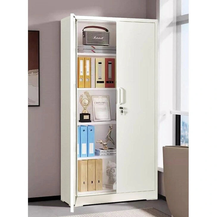 Armoire de rangement métallique 180 cm, 2 portes verrouillables, 4 étagères réglables – Noir / Blanc crème / Gris, assemblage par 1 personne