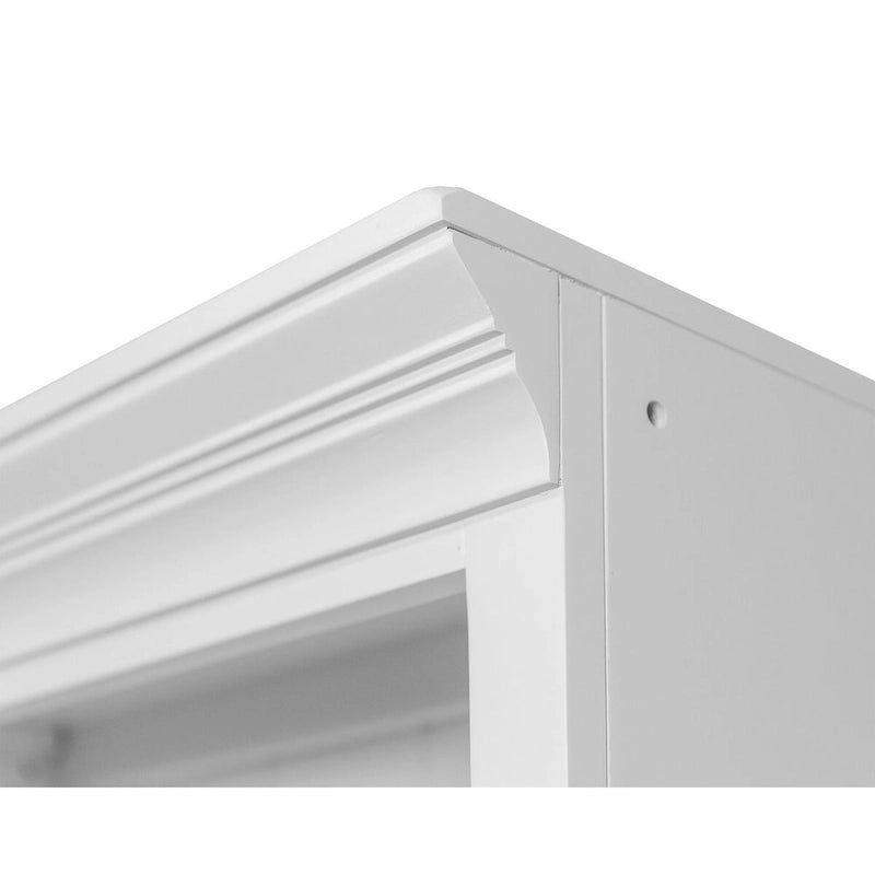 Bibliothèque basse avec portes finition bois blanc, étagères ouvertes, utilisateur unique, entièrement assemblée