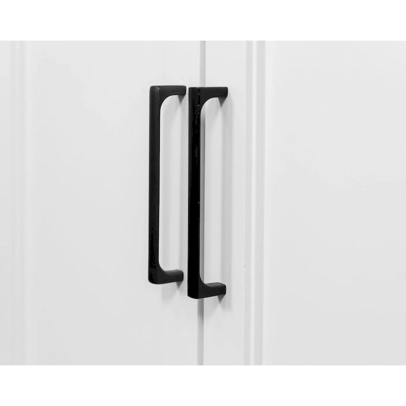 Bibliothèque basse avec portes finition bois blanc, étagères ouvertes, utilisateur unique, entièrement assemblée