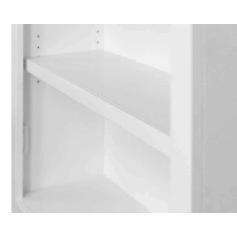 Bibliothèque basse avec portes finition bois blanc, étagères ouvertes, utilisateur unique, entièrement assemblée