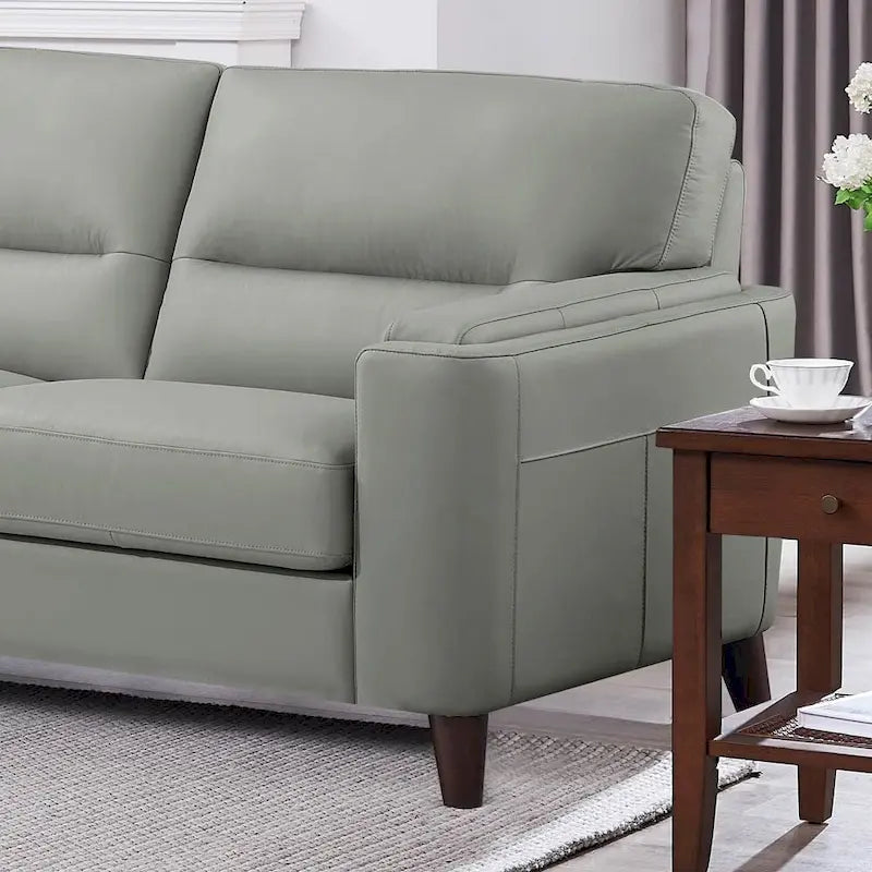 Canapé d'angle en cuir pleine fleur Hydeline Elm avec chaise longue, plumes, mousse à mémoire de forme et ressorts
