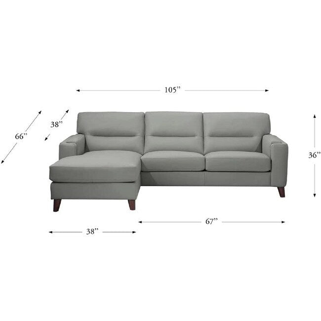 Canapé d'angle en cuir pleine fleur Hydeline Elm avec chaise longue, plumes, mousse à mémoire de forme et ressorts