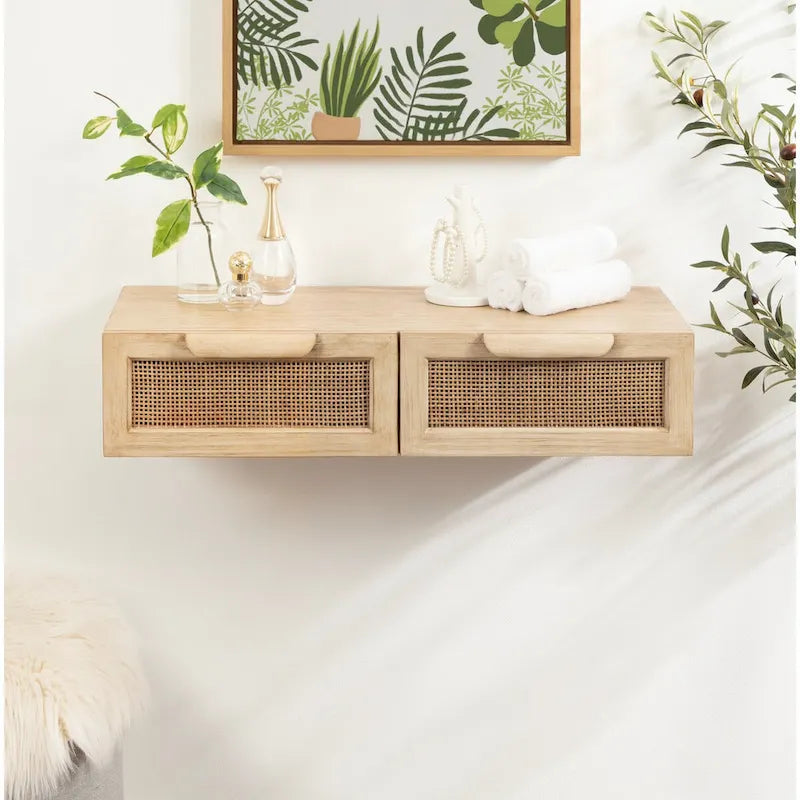 Kate et Laurel Ori Console Flottante en Rotin - 28x13x6