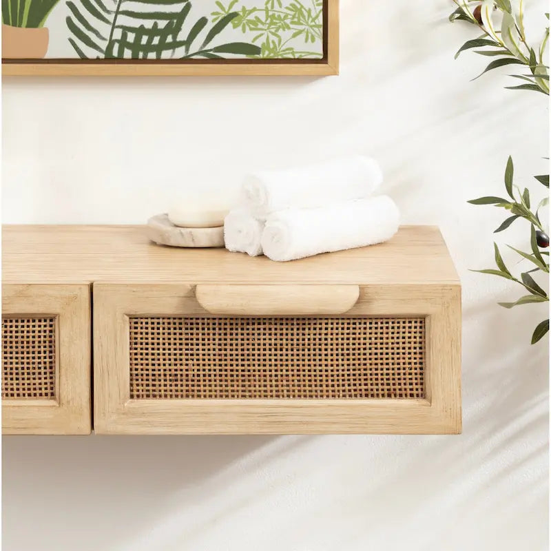 Kate et Laurel Ori Console Flottante en Rotin - 28x13x6