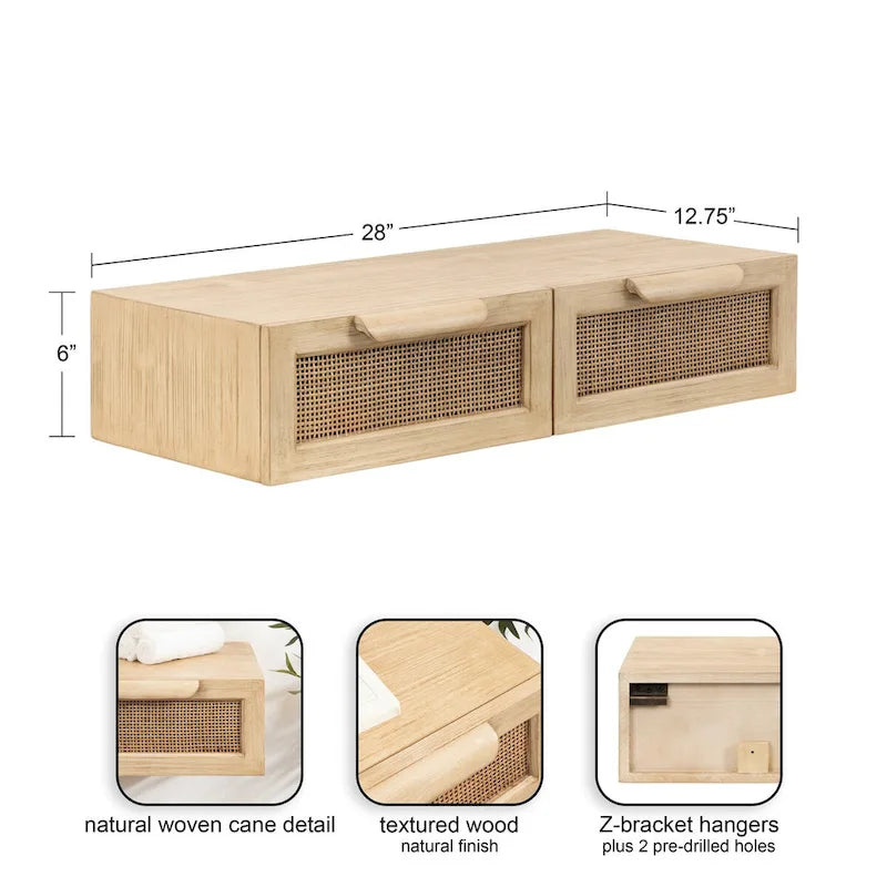 Kate et Laurel Ori Console Flottante en Rotin - 28x13x6