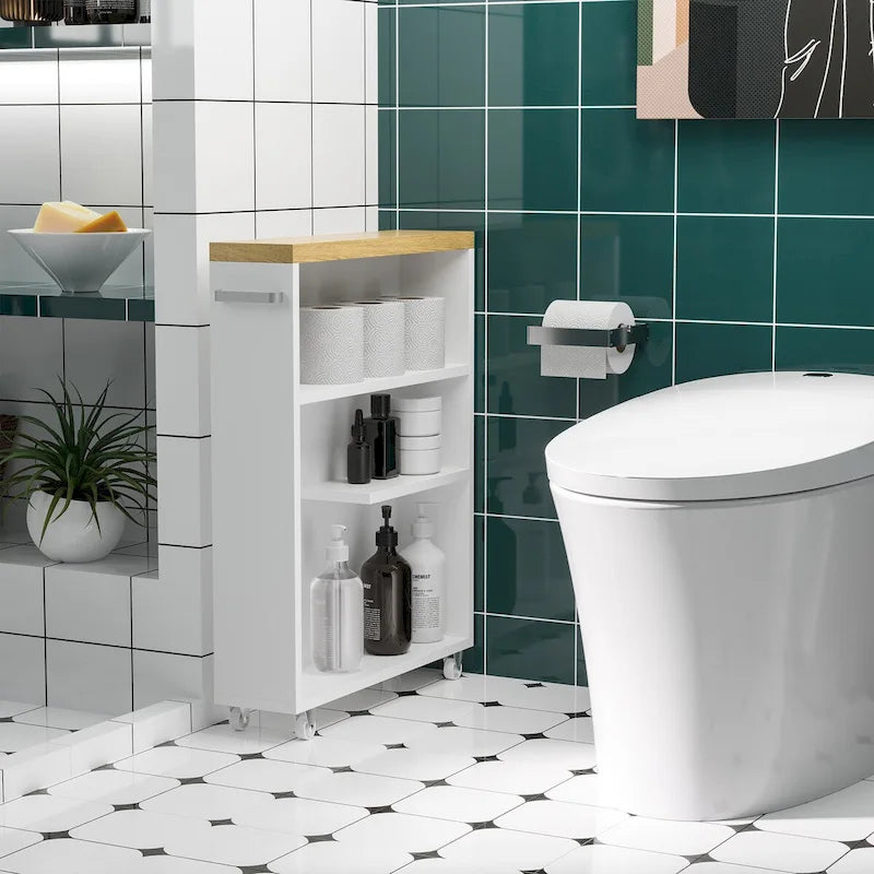 Dessert de rangement blanc à 3 niveaux et roulettes pour salle de bain