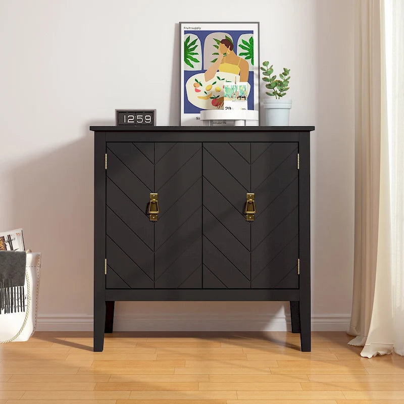 Buffet vintage 2 portes noir/gris avec étagères réglables