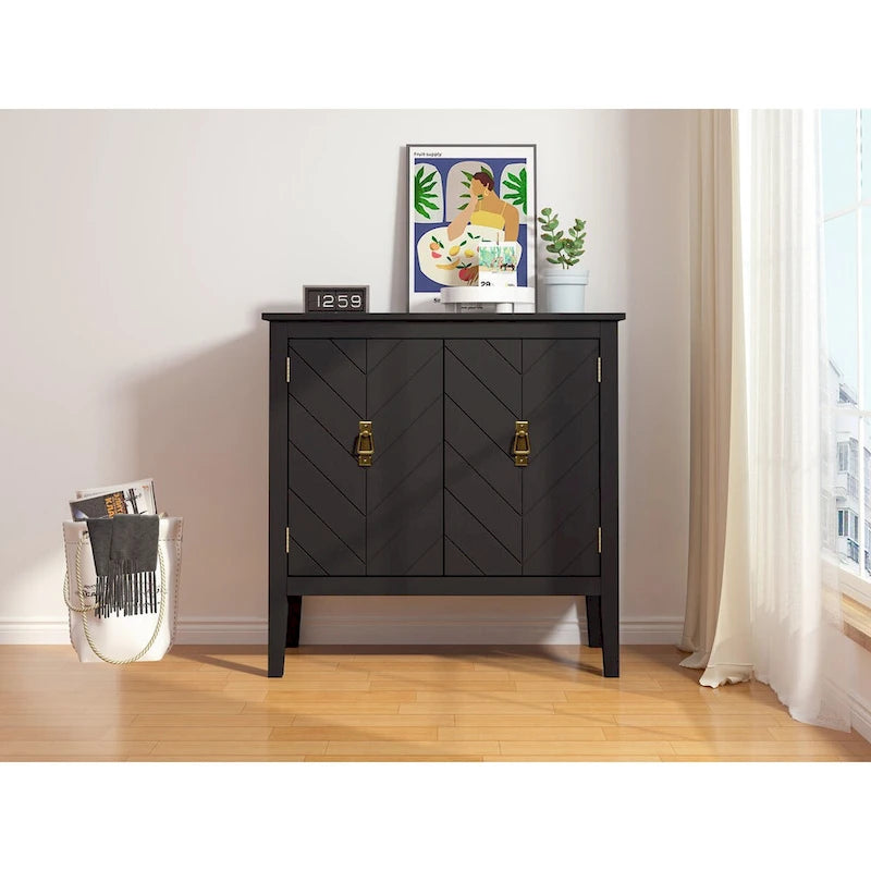 Buffet vintage 2 portes noir/gris avec étagères réglables