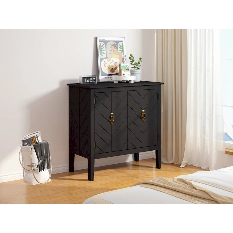 Buffet vintage 2 portes noir/gris avec étagères réglables